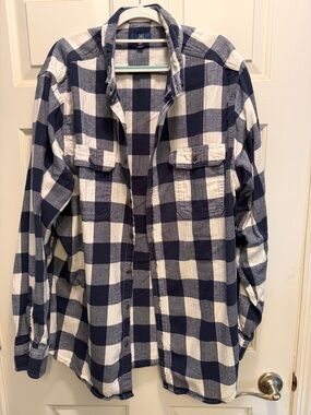 George Navy and Cream Checked Button-Up Shirt